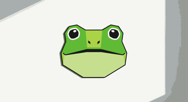 Green Frog Face Close-up, Cartoon Style, Simple Minimalist Design