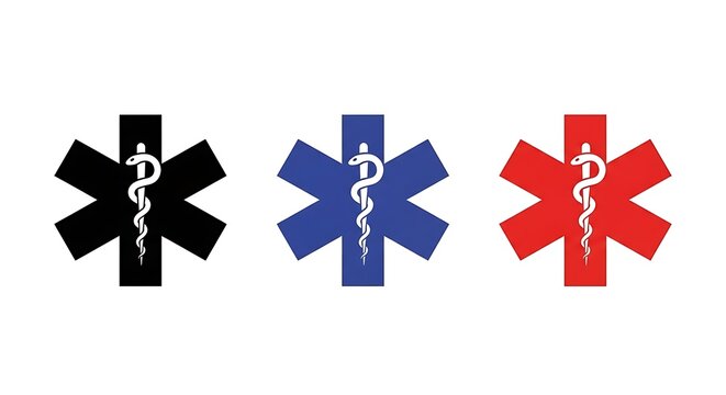 Medical star of life symbols in black blue and red