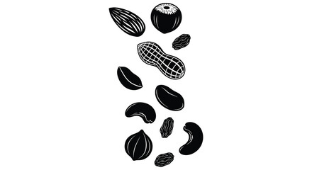 A scattering of various nuts including peanuts almonds and cashews depicted in a striking silhouette high quality professional © jivect02