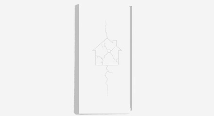 Obraz premium Minimalist outline of a dwelling unit exhibiting severe structural damage and fragmentation