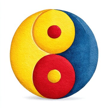 Textured Yin Yang Symbol Illustration in Red Yellow and Blue