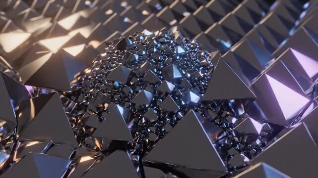 Abstract tech background with a pattern of shifting triangular prisms in iridescent light