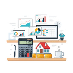 Fototapeta premium Financial planning, accounting, home investment, and data analysis illustration