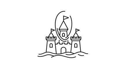 Naklejka premium Minimalist outline illustration of a playful sandcastle featuring three distinct flag-topped