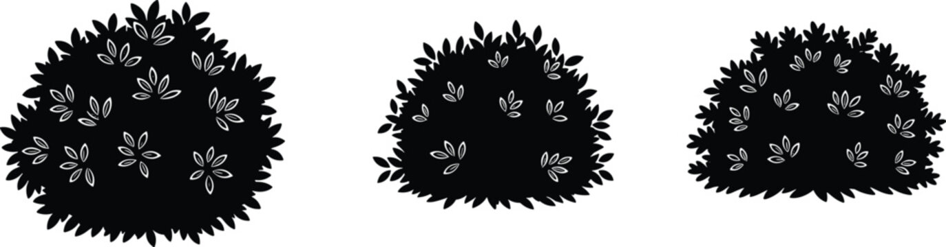 flower, bush, silhouette, floral, shrub, plant, nature, botanical, foliage, garden, decorative, isolated, black, vector, clipart, design, wild, outdoor, element, ornament