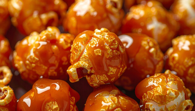 Close up of caramel popcorn delicious sweet snack for advertising