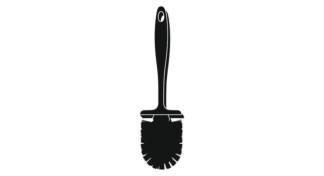 A stark black silhouette depicts a toilet brush showcasing its functional design and simple form silhouette high quality