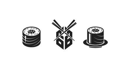 Minimalist Sushi Icon Set: Maki Rolls and Chopsticks Logo © anidaahza