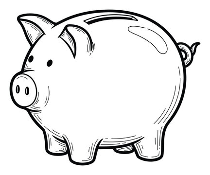 Hand drawn style graphic of a classic piggy bank representing financial growth, prudent saving, and future investment strategies, perfect for educational content or economic articles.