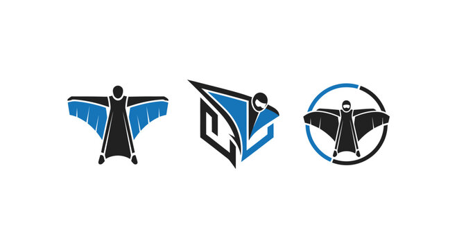 Wingsuit Flying Icons Set: Action, Speed, Freedom, Extreme Sports Vector Graphics