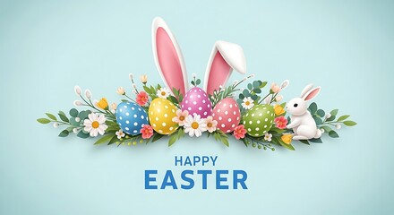 Obraz premium Easter celebration with bunny ears and colorful eggs