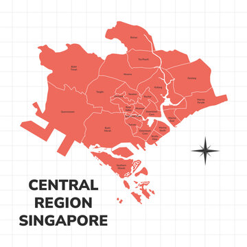 Central Region Singapore map illustration. Map of the region in Singapore