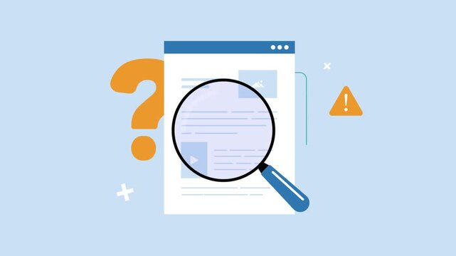 Fact Checking Tools for Misinformation Detection - Modern UI Motion Graphics. 2D animated dashboard scans for fake news and content verification. Misinformation alerts, checkmarks for trusted sources