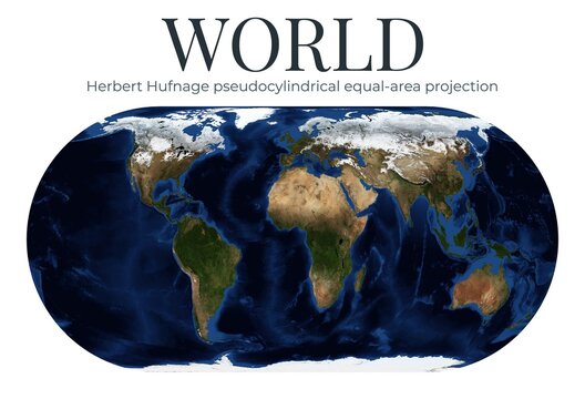 World Map. Herbert Hufnage pseudocylindrical equal-area projection. High Detail Physical Map of The Earth. Raster Graphic Illustration. Elements of this image furnished by NASA.