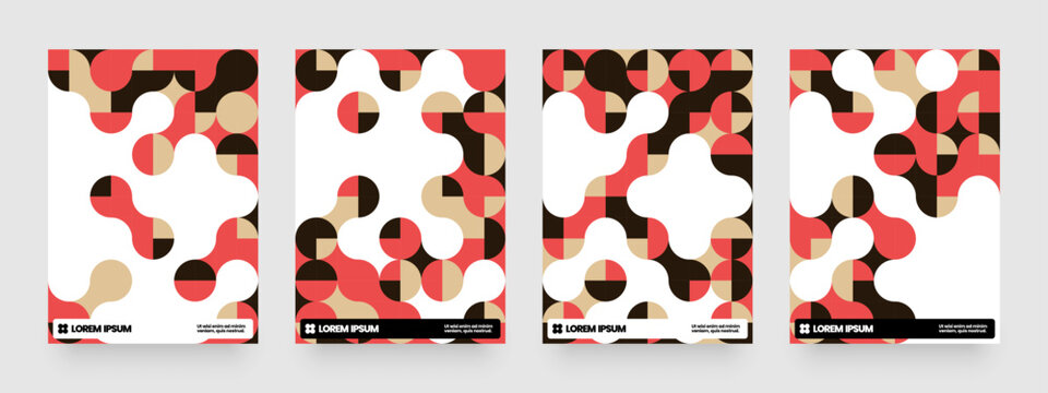 Layout with mosaic circles. Abstract bauhaus geometric pattern with metaball fusion. Layout for flyer, poster or cover. 