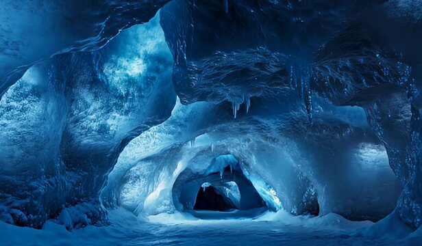 Glacial Ice Cave Blue Light Crystal Formation Background