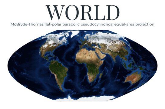 World Map. McBryde-Thomas flat-polar parabolic pseudocylindrical equal-area projection. High Detail Physical Map of The Earth. Raster Graphic Illustration. Elements of this image furnished by NASA.