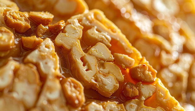Close up of caramel candy with peanuts macro shot for food photography