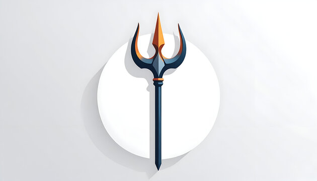 Vector illustration of a stylized trident on a white circular backdrop with shadow