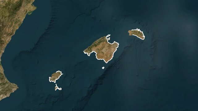 Map of the Balearic Islands part of Spain Seen from Above