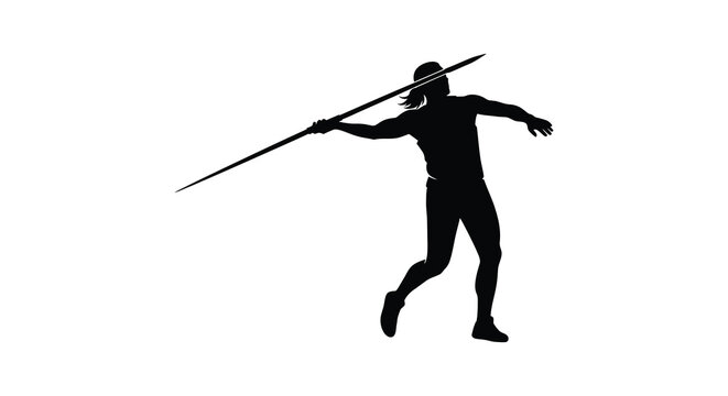 A dynamic image showcases an athlete in the midst of a javelin throw captured in striking silhouette