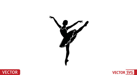 Elegant ballet dancer silhouette, graceful pose, performing on stage, isolated on white background. © beni