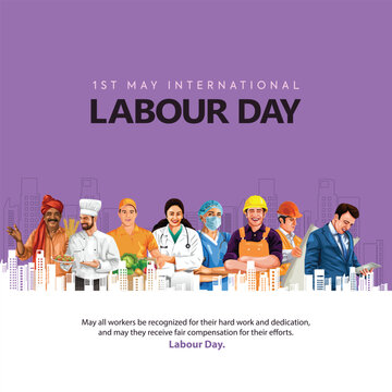 happy Labour day or international workers day vector illustration with workers. labor day and may day celebration.