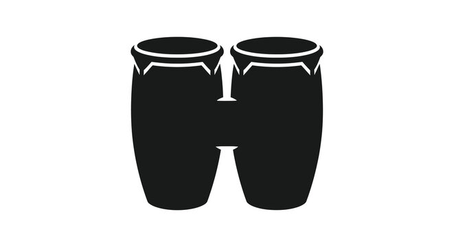 A striking black silhouette depicts a pair of traditional conga drums showcasing rhythmic potential and cultural heritage silhouette