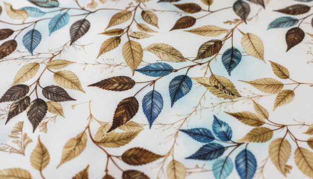 Floral pattern with brown blue and gold leaves