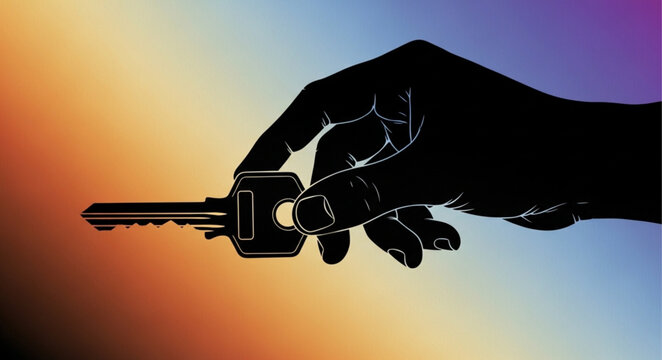 Hand Holding a Metal Key.