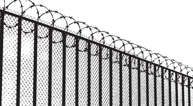 Barbed wire fence silhouette security barrier black and white industrial design