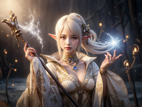 魔法を詠唱する白魔導士