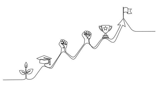 Growth and Success: From Seedling to Achievement in a Continuous Line Drawing