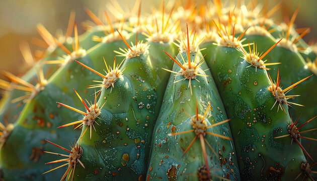 Close up of a green cactus with sharp thorns and textured surface