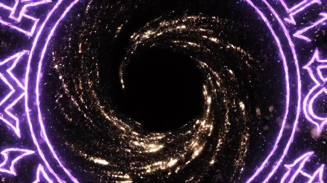 Mysterious Purple Rune Swirling Dark Vortex Absorbing Golden Particles on Green Screen Background