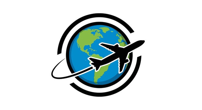 Airplane flying around the earth globe icon