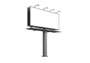 Obraz premium Large blank rectangular billboard structure with metal support pole and overhead lighting fixtures