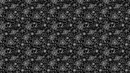 Fototapeta premium Seamless Black and White Floral Pattern Texture with Transparent Background