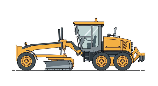 Yellow Motor Grader Machine Illustration Construction Equipment Vector Art