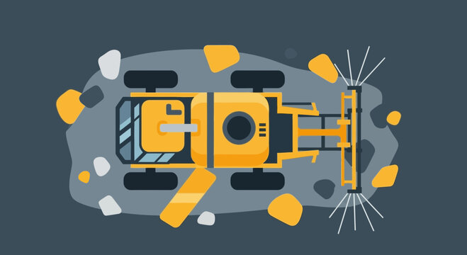 Yellow Excavator Machine Performing Surface Mining Operations
