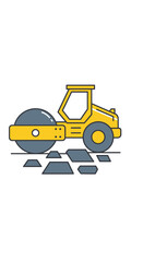 Naklejka premium Yellow Road Roller Compacting Pavement Flat Design