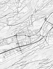 Obraz premium Sion City Map. Minimalist black and white line art poster for printing, wallpaper, wall art, and map resources for home and office decor.