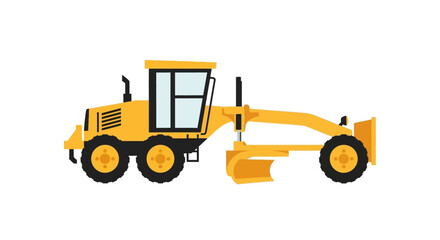 Obraz premium Yellow Grader Construction Machine Flat Vector Illustration