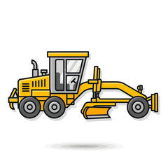 Naklejka premium Yellow Motor Grader Construction Vehicle Doodle Art For Industry Projects