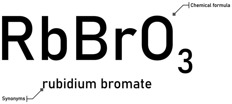 Rubidium bromate chemical formula with callout titles