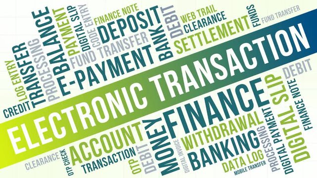 Diagonal Electronic Transaction Word Cloud Animation Shameless Loop. Electronic Transaction Kinetic Typography Green Blue Gradient Theme