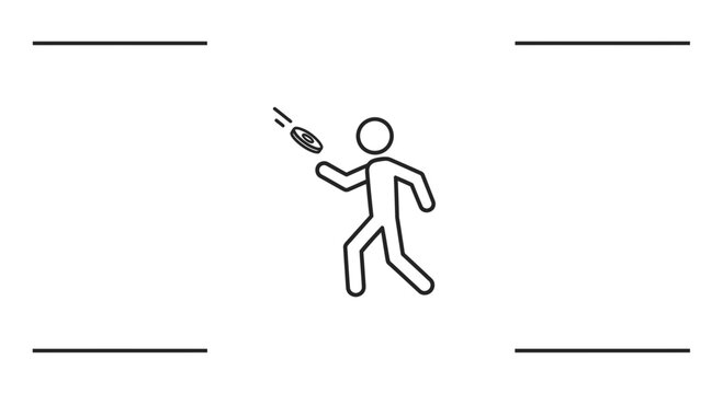 Stick figure man throwing a frisbee in a park, active lifestyle, outdoor recreation, sport concept
