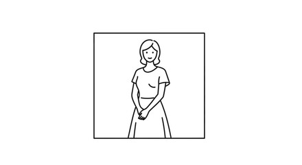 Fototapeta premium Simple Line Drawing of a Woman Standing with Hands Clasped