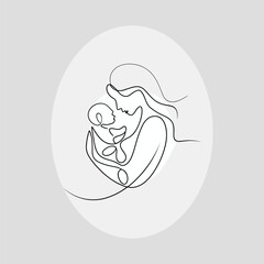 Obraz premium Line Art Mother Holding Baby Happy Mother's Day Vector 
