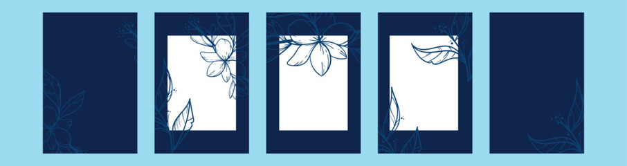 Set of four vector pre-made cards or posters in modern abstract style with nature motifs, flowers,leaves Editable vector design, frame for social media post and story, card, cover, wedding invitation © esha